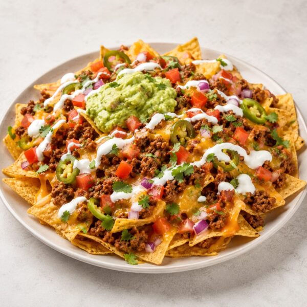 Nachos Tex Mex (con queso gouda, chile con carne, pico de gallo, jalapeños y guacamole casero)
